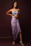 Ranng Label_Purple Luxury Satin And Sequin Net Embroidery Neck Bralette & Dhoti Skirt Set _Online_at_Aza_Fashions