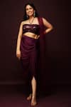 Buy_Ranng Label_Wine Luxury Satin And Net Embroidery Neck Bralette & Dhoti Skirt Set _at_Aza_Fashions