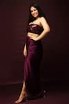 Shop_Ranng Label_Wine Luxury Satin And Net Embroidery Neck Bralette & Dhoti Skirt Set _at_Aza_Fashions