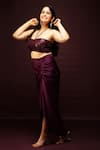 Ranng Label_Wine Luxury Satin And Net Embroidery Neck Bralette & Dhoti Skirt Set _Online_at_Aza_Fashions