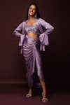 Buy_Ranng Label_Purple Luxury Satin Embroidery Crystals Spread Collar Shirt And Dhoti Skirt Set _at_Aza_Fashions