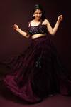 Shop_Ranng Label_Purple Luxury Satin Tie Dye And Embroidery Sequin Sweetheart Blouse & Lehenga Set _at_Aza_Fashions