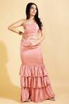 Buy_Ranng Label_Pink Silk Satin Sequin One Shoulder Tiered Dress _at_Aza_Fashions