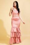 Ranng Label_Pink Silk Satin Sequin One Shoulder Tiered Dress _Online_at_Aza_Fashions