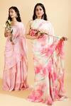 Buy_Ranng Label_Pink Organza Satin Print And Embroidery Sequin High Pre-draped Saree With Blouse _Online_at_Aza_Fashions