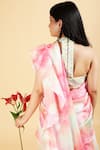 Ranng Label_Pink Organza Satin Print And Embroidery Sequin High Pre-draped Saree With Blouse _at_Aza_Fashions