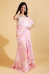 Buy_Ranng Label_Pink Organza Satin Print And Embroidery Sequin Square Pre-draped Saree With Blouse _at_Aza_Fashions