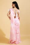 Shop_Ranng Label_Pink Organza Satin Print And Embroidery Sequin Square Pre-draped Saree With Blouse _at_Aza_Fashions