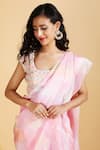 Shop_Ranng Label_Pink Organza Satin Print And Embroidery Sequin Square Pre-draped Saree With Blouse _Online_at_Aza_Fashions