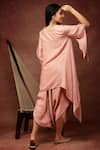 Shop_Ranng Label_Pink Semi Silk Satin Embroidery Sequin V Neck Striped Kurta And Dhoti Pant Set _at_Aza_Fashions