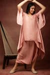 Buy_Ranng Label_Pink Semi Silk Satin Embroidery Sequin V Neck Striped Kurta And Dhoti Pant Set _Online_at_Aza_Fashions