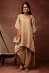 Buy_Ranng Label_Brown Semi Silk Satin Embroidery Sequin Striped Kurta And Dhoti Pant Set _at_Aza_Fashions