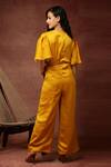 Shop_Ranng Label_Yellow Semi Silk Satin V Neck Neckline Embroidered Jumpsuit _at_Aza_Fashions