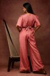 Shop_Ranng Label_Pink Semi Silk Satin Embroidery V Neck Neckline Jumpsuit _at_Aza_Fashions