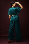 Shop_Ranng Label_Green Semi Silk Satin Embroidery V Neck Neckline Jumpsuit _at_Aza_Fashions