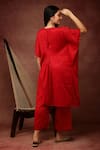 Shop_Ranng Label_Red Semi Silk Embroidery Thread And Sequin V Kaftan Kurta & Pant Set _at_Aza_Fashions