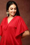 Shop_Ranng Label_Red Semi Silk Embroidery Thread And Sequin V Kaftan Kurta & Pant Set _Online_at_Aza_Fashions