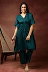 Buy_Ranng Label_Green Semi Silk Embroidery Thread And Sequin V Kaftan Kurta & Pant Set _at_Aza_Fashions
