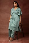 Buy_Ranng Label_Green Semi Silk Embroidery Thread And Sequin V Kaftan Kurta & Pant Set _at_Aza_Fashions
