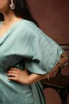 Buy_Ranng Label_Green Semi Silk Embroidery Thread And Sequin V Kaftan Kurta & Pant Set _Online_at_Aza_Fashions