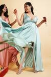 Ranng Label_Green Luxury Satin Crystals V Neck Strappy Maxi Dress _Online_at_Aza_Fashions
