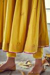 Kharakapas Yellow Cotton Floral, Gota V Neck Genda Anarkali And Pant Set at Aza Fashions Kharakapas_Yellow Cotton Floral, Gota V Neck Genda Anarkali And Pant Set _at_Aza_Fashions