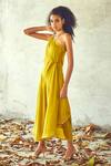 Kharakapas_Yellow Cotton Silk Plain Asymmetric One Shoulder Kurta And Pant Set _Online_at_Aza_Fashions