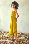 Buy_Kharakapas_Yellow Cotton Silk Plain Asymmetric One Shoulder Kurta And Pant Set _Online_at_Aza_Fashions