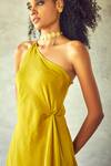 Kharakapas_Yellow Cotton Silk Plain Asymmetric One Shoulder Kurta And Pant Set _at_Aza_Fashions