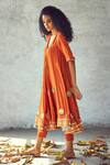 Shop_Kharakapas_Orange Cotton Mulmul Floral Embroidered Anarkali And Pant Set_Online_at_Aza_Fashions
