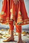 Kharakapas Orange Cotton Mulmul Floral, Gota V Neck Embroidered Anarkali And Pant Set at Aza Fashions Kharakapas_Orange Cotton Mulmul Floral, Gota V Neck Embroidered Anarkali And Pant Set _at_Aza_Fashions