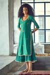Buy Kharakapas Green Cotton Silk Floral Leaf Neck Anarkali With Embroidered Kurta at Aza Fashions Buy_Kharakapas_Green Cotton Silk Floral Leaf Neck Anarkali With Embroidered Kurta _at_Aza_Fashions