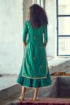 Shop Kharakapas Green Cotton Silk Floral Leaf Neck Anarkali With Embroidered Kurta at Aza Fashions Shop_Kharakapas_Green Cotton Silk Floral Leaf Neck Anarkali With Embroidered Kurta _at_Aza_Fashions