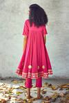 Shop_Kharakapas_Pink Mulmul Floral, Gota V Neck Poshak Embroidered Anarkali And Pant Set _at_Aza_Fashions