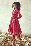 Kharakapas_Pink Mulmul Gota, Foil V Neck Angoori Printed Anarkali And Pant Set _Online_at_Aza_Fashions