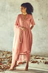 Kharakapas Pink Cotton, Kota Doriya Floral V Neck Kamal Embroidered Anarkali Set Online at Aza Fashions Kharakapas_Pink Cotton, Kota Doriya Floral V Neck Kamal Embroidered Anarkali Set _Online_at_Aza_Fashions