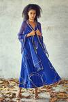 Buy_Kharakapas_Blue Cotton, Kota Doriya Floral V Neck Print Tunic With Dupatta _at_Aza_Fashions