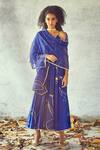 Shop_Kharakapas_Blue Cotton, Kota Doriya Floral V Neck Print Tunic With Dupatta _Online_at_Aza_Fashions