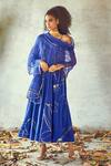 Kharakapas_Blue Cotton, Kota Doriya Floral V Neck Print Tunic With Dupatta _at_Aza_Fashions