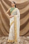 Buy_Oshi By Shikha_Off White Woven Saree With Printed Blouse_at_Aza_Fashions