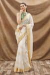 Oshi By Shikha_Off White Woven Saree With Printed Blouse_Online_at_Aza_Fashions