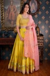 Buy_Abbaran_Yellow Cotton Silk And Embroidery Foil Scoop Neck Lehenga Set _at_Aza_Fashions