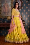 Abbaran_Yellow Cotton Silk And Embroidery Foil Scoop Neck Lehenga Set _Online_at_Aza_Fashions