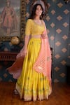 Buy_Abbaran_Yellow Cotton Silk And Embroidery Foil Scoop Neck Lehenga Set _Online_at_Aza_Fashions