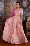 Buy_Abbaran_Pink Cotton Silk And Embroidery Foil Scoop Neck Lehenga Set _Online_at_Aza_Fashions