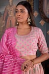 Abbaran_Pink Cotton Silk And Embroidery Foil Scoop Neck Lehenga Set _at_Aza_Fashions