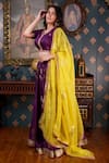 Shop_Abbaran_Yellow Cotton Silk And Embroidery Foil V Neck Lehenga Set _Online_at_Aza_Fashions