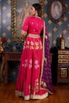 Shop_Abbaran_Pink Cotton Silk And Embroidery Foil V Neck Lehenga Set _at_Aza_Fashions