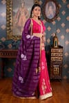 Abbaran_Pink Cotton Silk And Embroidery Foil V Neck Lehenga Set _Online_at_Aza_Fashions