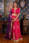 Buy_Abbaran_Pink Cotton Silk And Embroidery Foil V Neck Lehenga Set _Online_at_Aza_Fashions